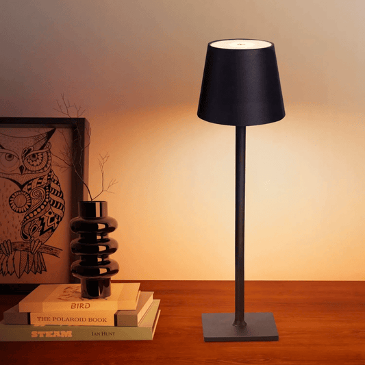 Callon Tischlampe – Metall – Schwarz – 30 cm – Kabellose Touch-Leuchte für Modernes Design