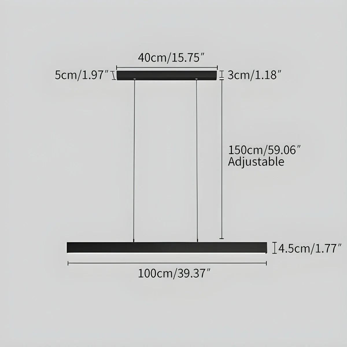 Modern dimmable pendant light made of black aluminum, measuring 100 cm in length. Ideal for contemporary dining or living spaces. 5