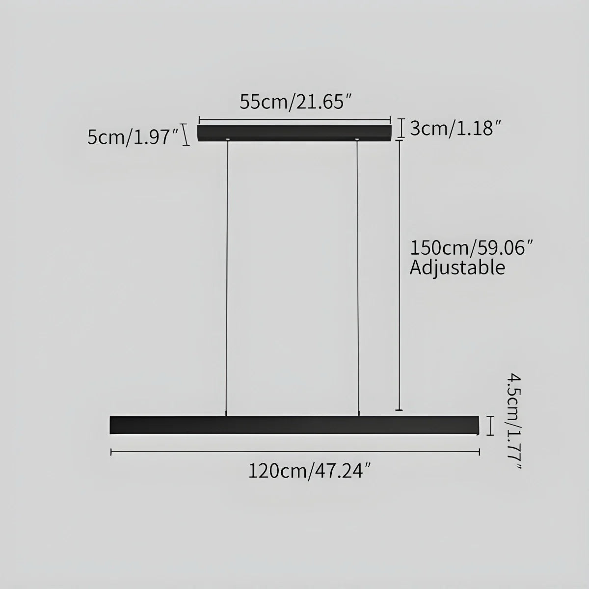 Modern black pendant light made from aluminum, measuring 100 cm in length, ideal for dining areas or contemporary spaces. 6