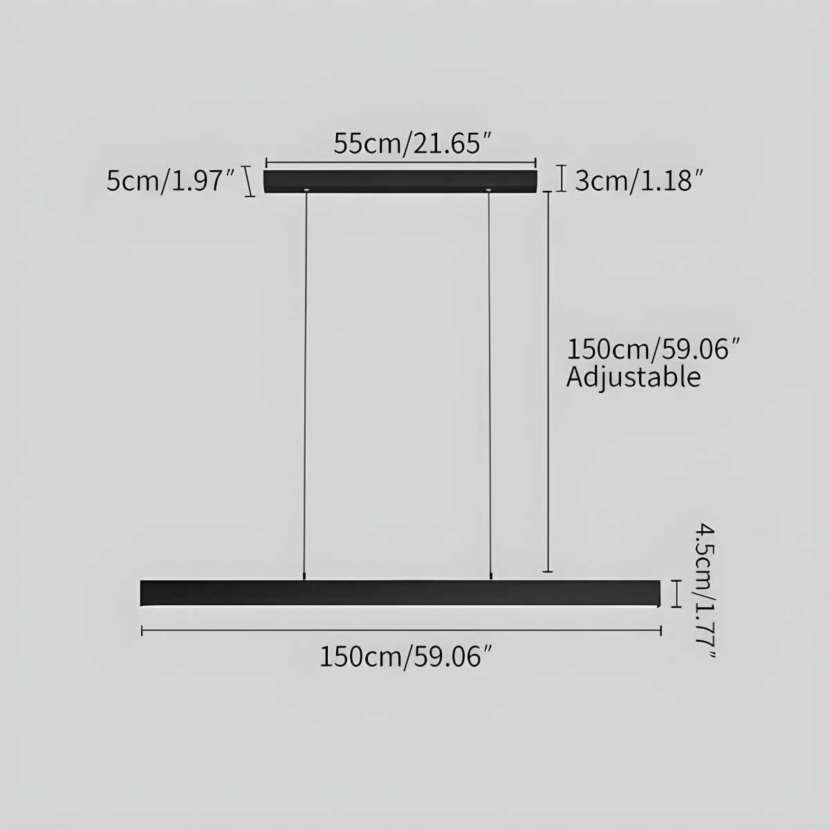 Modern black pendant light made of aluminum, 100 cm in size, ideal for contemporary dining or living spaces. Dimmable feature adds versatility. 7