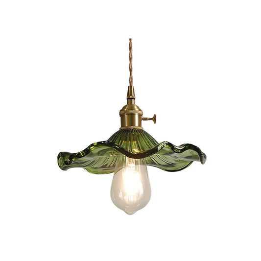 Cleo pendant light made of glass and brass in green, featuring an organic shape with a diameter of 23 cm, suitable for dining rooms and living 1