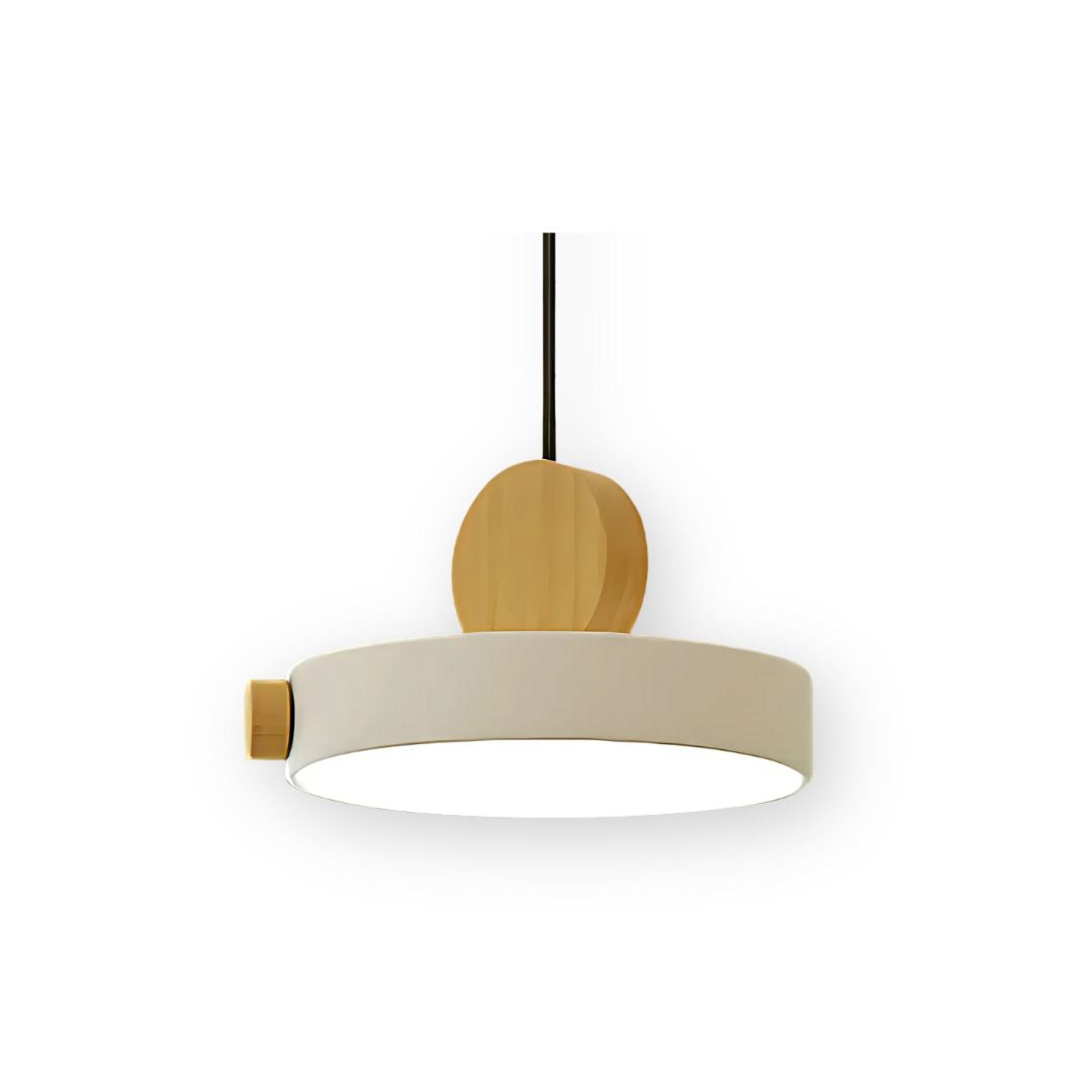 Scandinavian-style pendant light made from iron and wood in natural colors, featuring a 30 cm diameter. Ideal for modern dining areas or living rooms 1