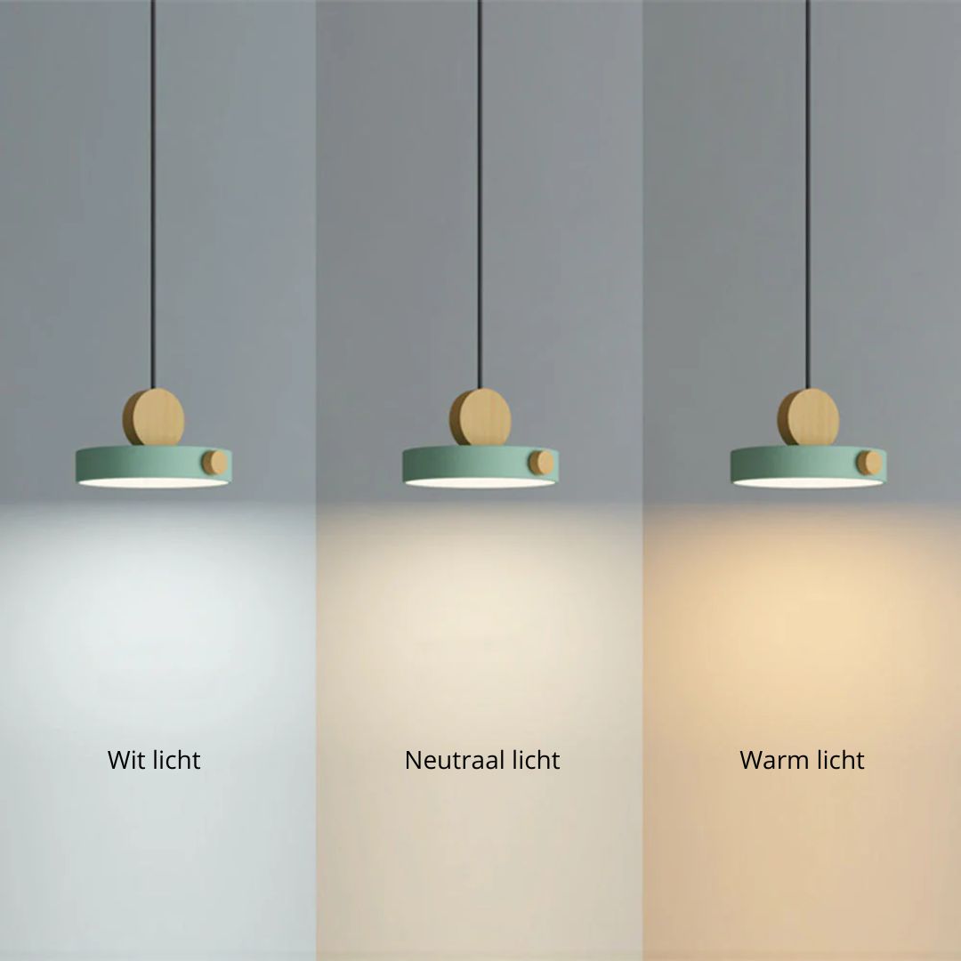 Scandinavian-style pendant light crafted from iron and wood in natural colors. Measures 30 cm in diameter, ideal for modern spaces. 6