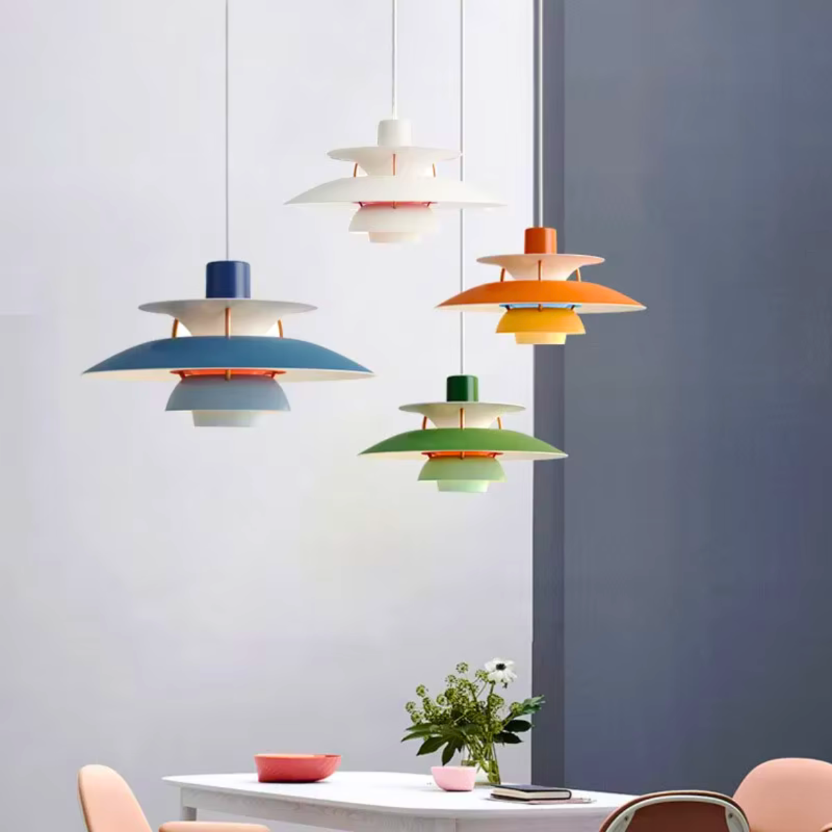 Modern pendant light made of alloy with an iron finish, featuring vegetable tones. Ideal for contemporary dining spaces. 2