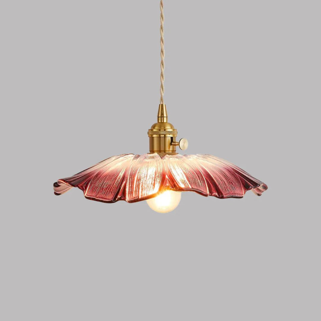 Handcrafted glass pendant light in red and gold, featuring a floral shape with a diameter of 28/19 cm, ideal for dining rooms and living 0