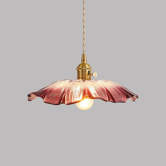 Handcrafted glass pendant light in red and gold, featuring a floral shape with a diameter of 28/19 cm, ideal for dining rooms and living 0