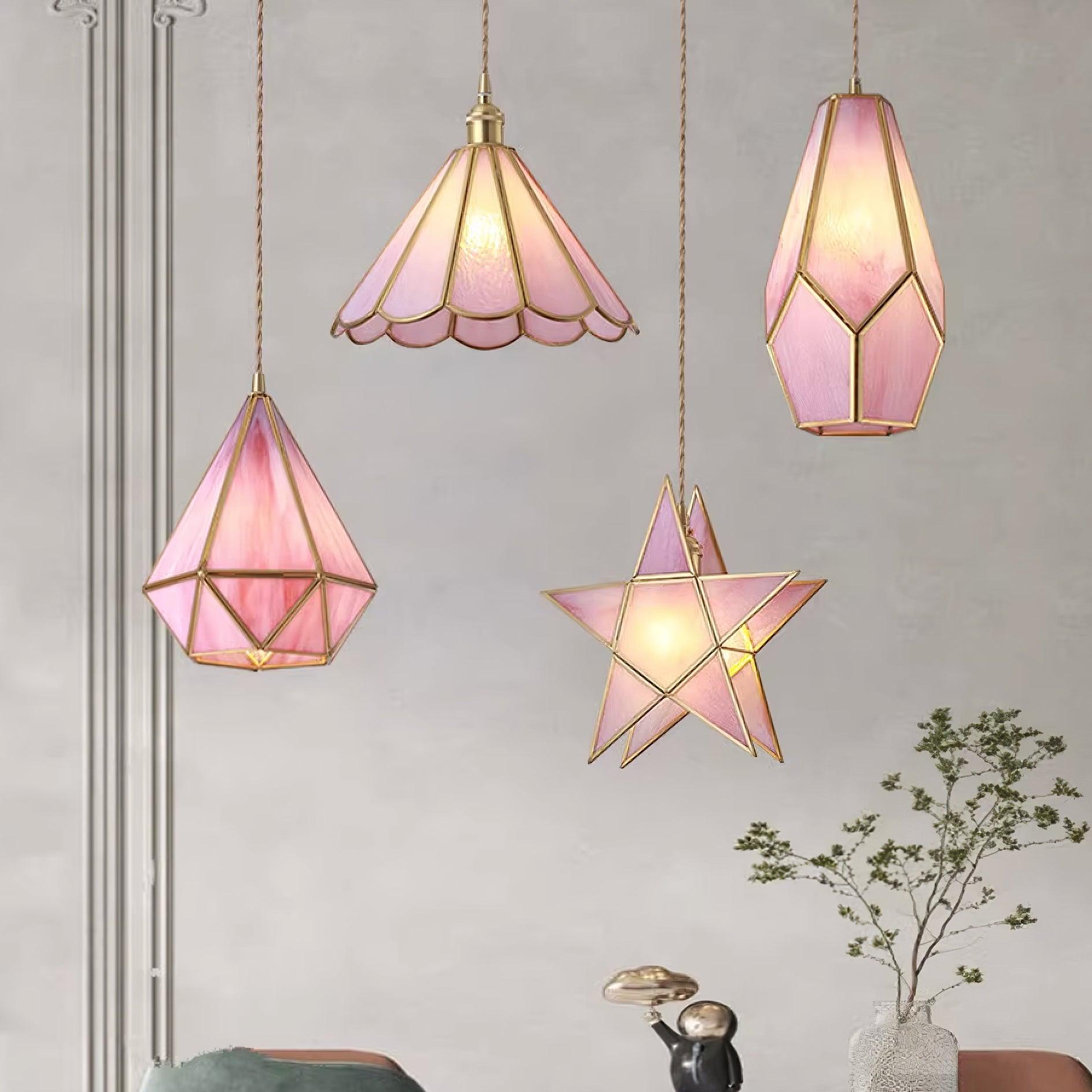 Modern pendant light made of brass with a pink and blue finish, measuring 60x60 cm, ideal for dining rooms. 4