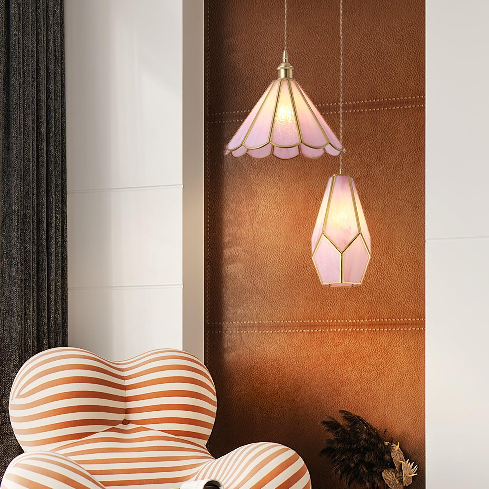 Modern pendant light made of brass in pink and blue colors, measuring 60x60 cm, ideal for dining room use. 5