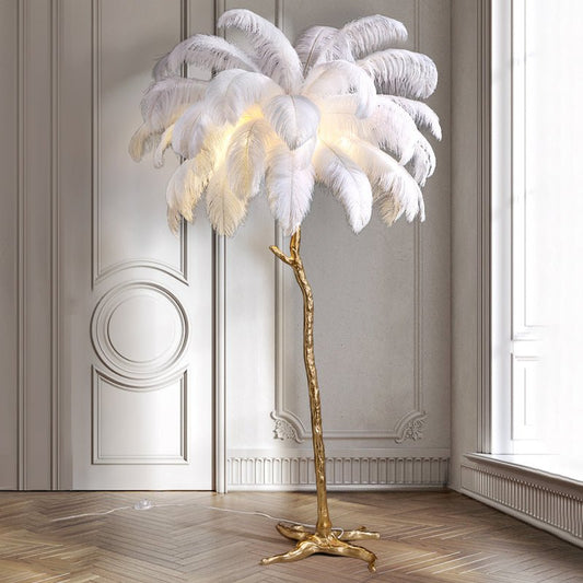 Federstehlampe – Goldgeläutetes Finish – Weiß – 160 cm – Elegante Präsenz für Wohnzimmer und Schlafzimmer