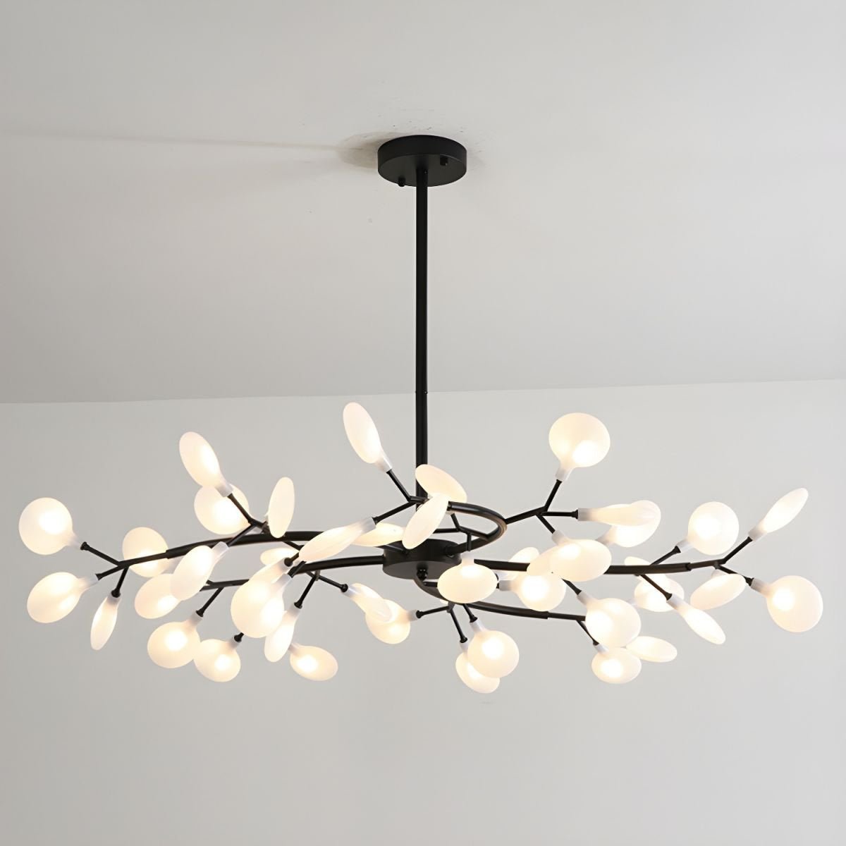 Elegant white metal pendant light with a diameter of 60 cm, perfect for modern dining rooms and living spaces. 14