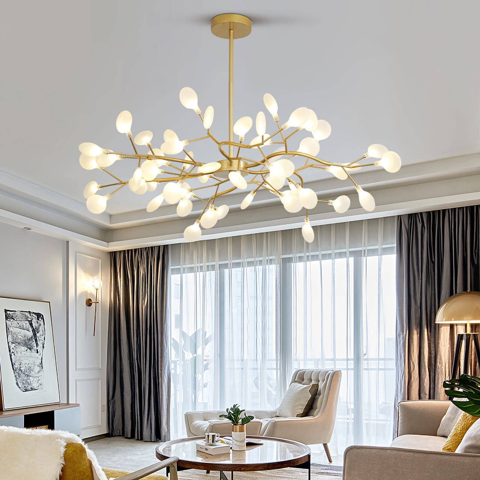 Modern pendant light made of metal in white, featuring a 60 cm diameter. Ideal for dining rooms and living spaces. 5