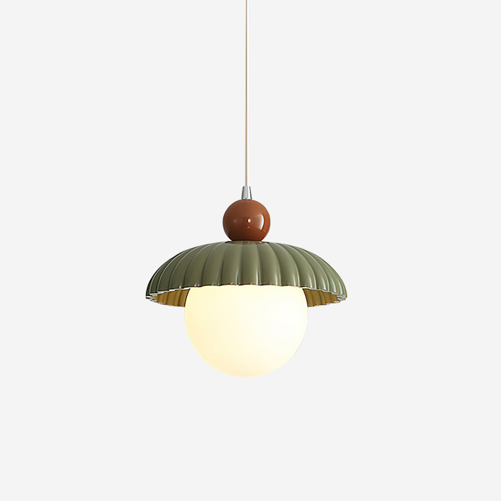 Modern hanging lamp made of glass in green and brown, featuring a 25 cm diameter. Ideal for dining rooms with a nostalgic touch. 2
