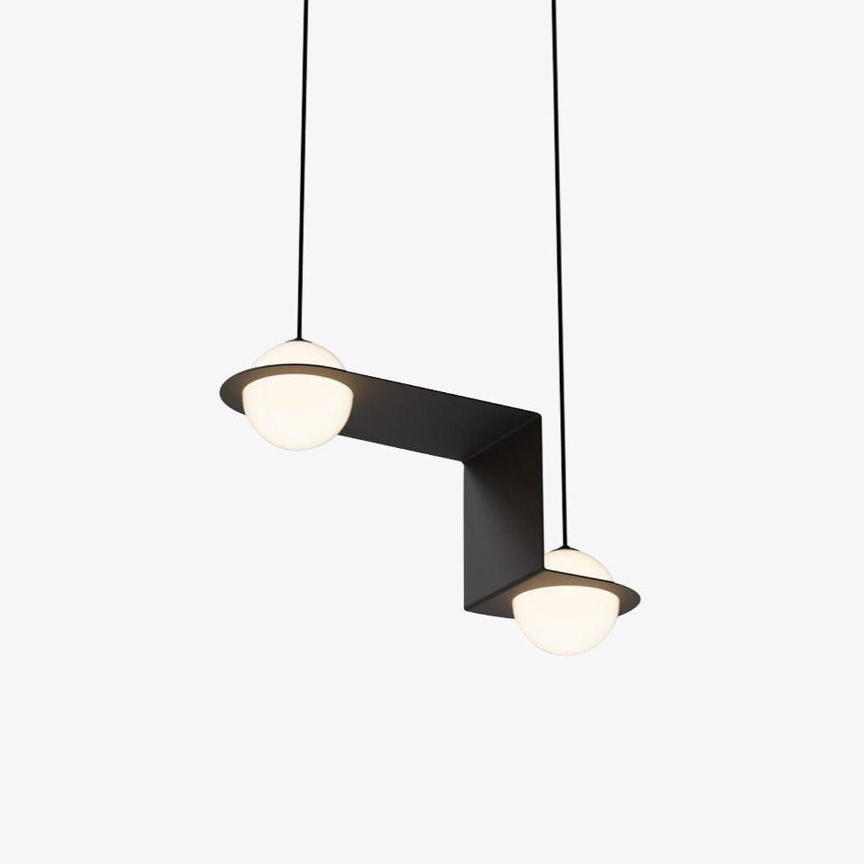 Modern pendant lamp made of black metal, measuring 30 cm in diameter, ideal for dining areas or living rooms. 2
