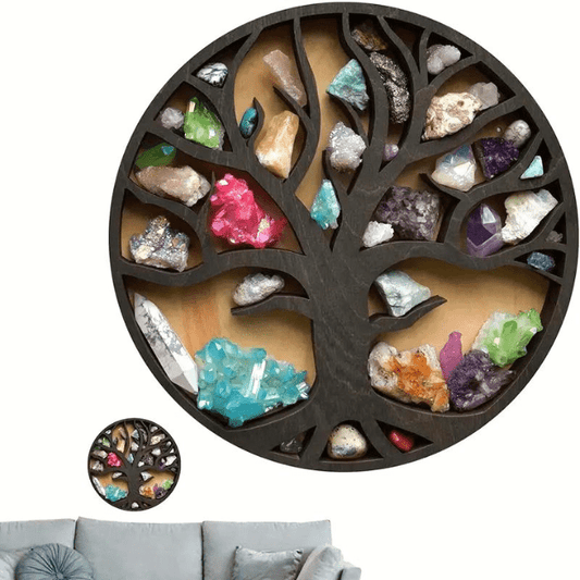 Kristallanzeige – Handgefertigt aus Holz – Natur – Individuell Anpassbar – Spirituelle Präsentation für Ihr Zuhause