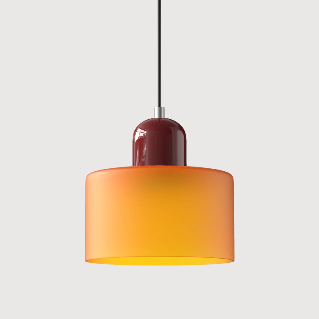 Retro pendant light made of glass in dark green and orange, measuring Ø 15 cm. Ideal for dining or living spaces. 10