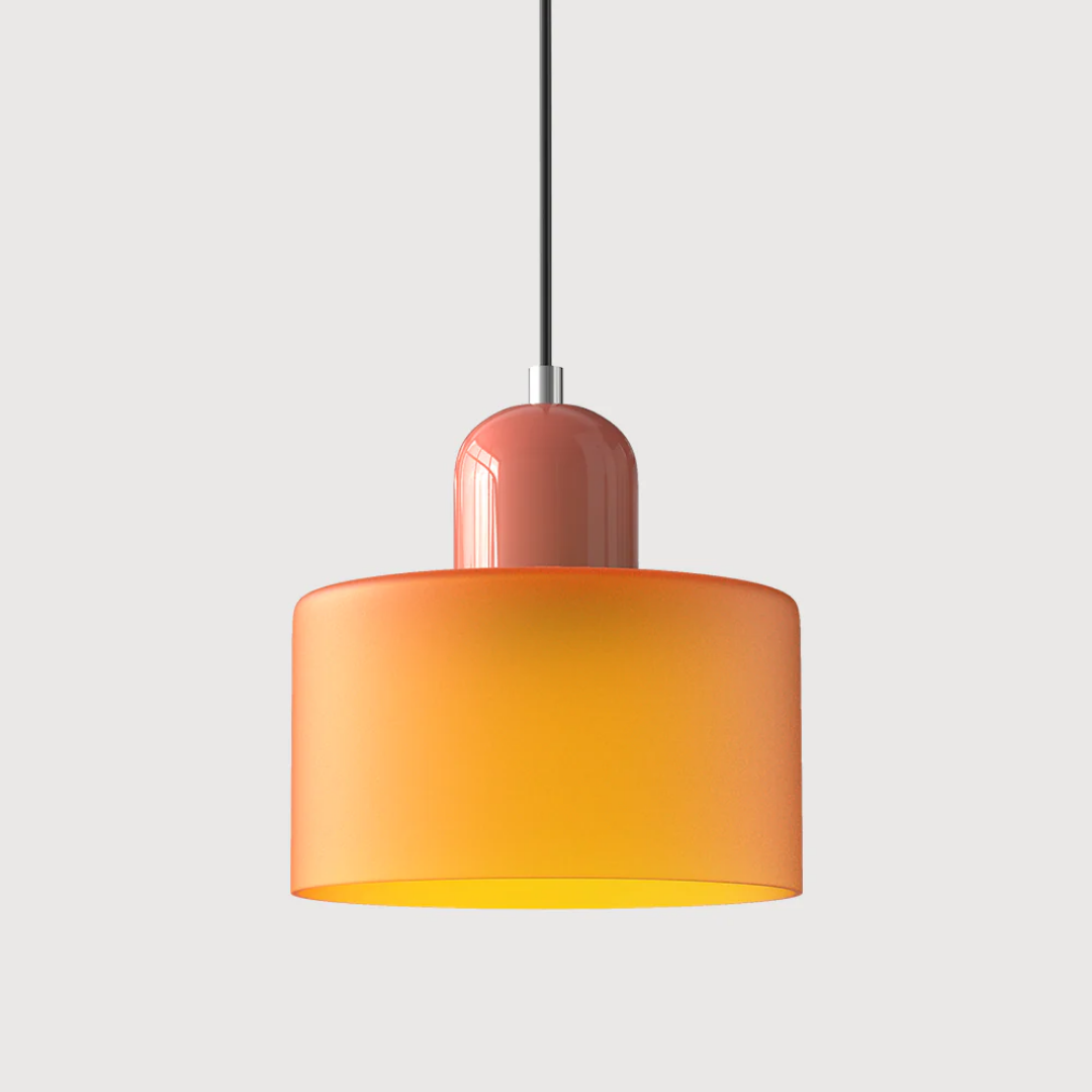 Retro-style pendant light made of glass, featuring a dark green and orange color scheme, with a diameter of 15 cm. Ideal for stylish living spaces 30