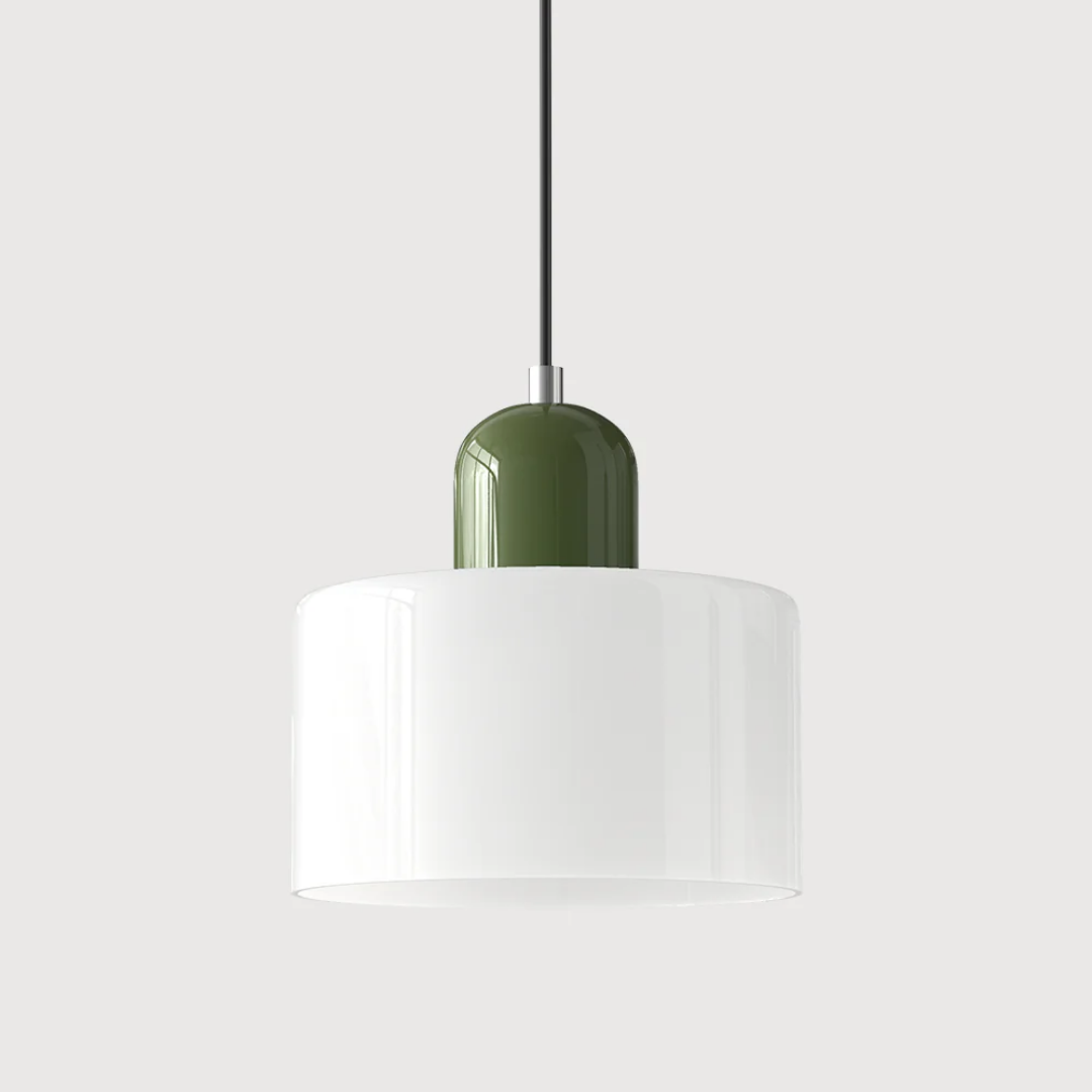 Retro-style pendant light made of glass in dark green and orange. With a diameter of 15 cm, it adds a unique touch to any room. 35