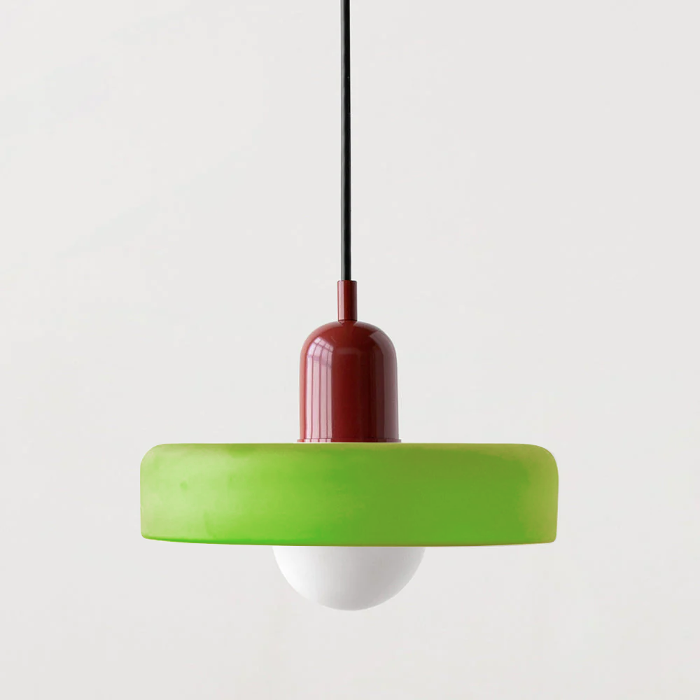 Colorful glass pendant light in retro design, featuring a G9 bulb socket. Ideal for dining areas or modern living spaces. 16