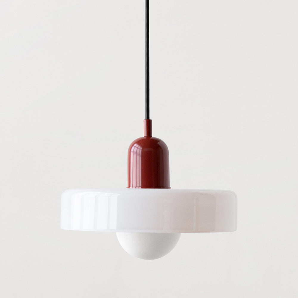 A colorful glass pendant light in a retro design, featuring a G9 socket. Ideal for brightening up dining areas or living rooms. 23