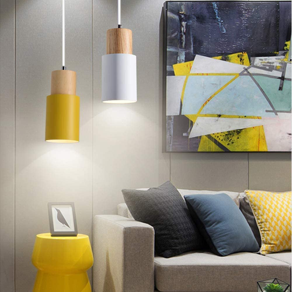 Modern pendant light made of wood and iron, featuring a colorful design. Measures Ø20 cm, perfect for dining rooms and living spaces. 10