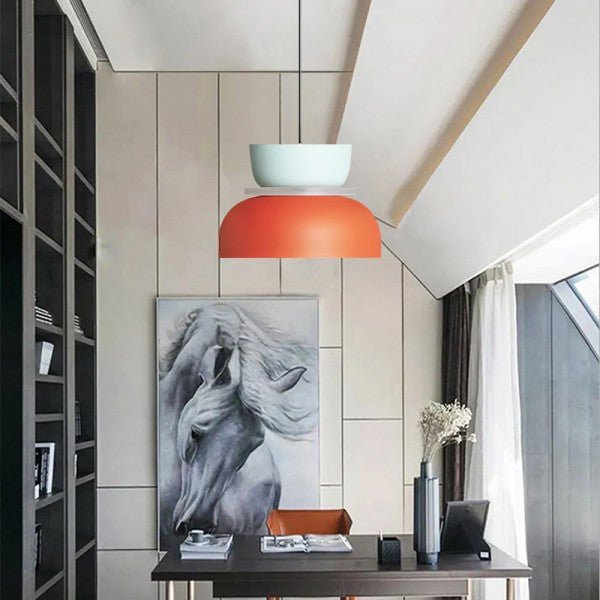 A multicolored pendant light made of aluminum and acrylic, measuring 150 cm in length. Ideal for modern living spaces with Scandinavian design aesthetics. 7