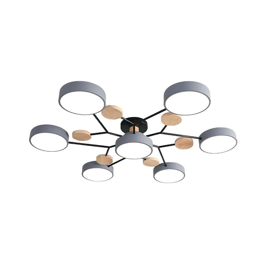 Masmon Deckenlampe – Metall & Acryl – Grün & Holz – Ø 85/90/94 cm – Modernes Design für Wohnzimmer