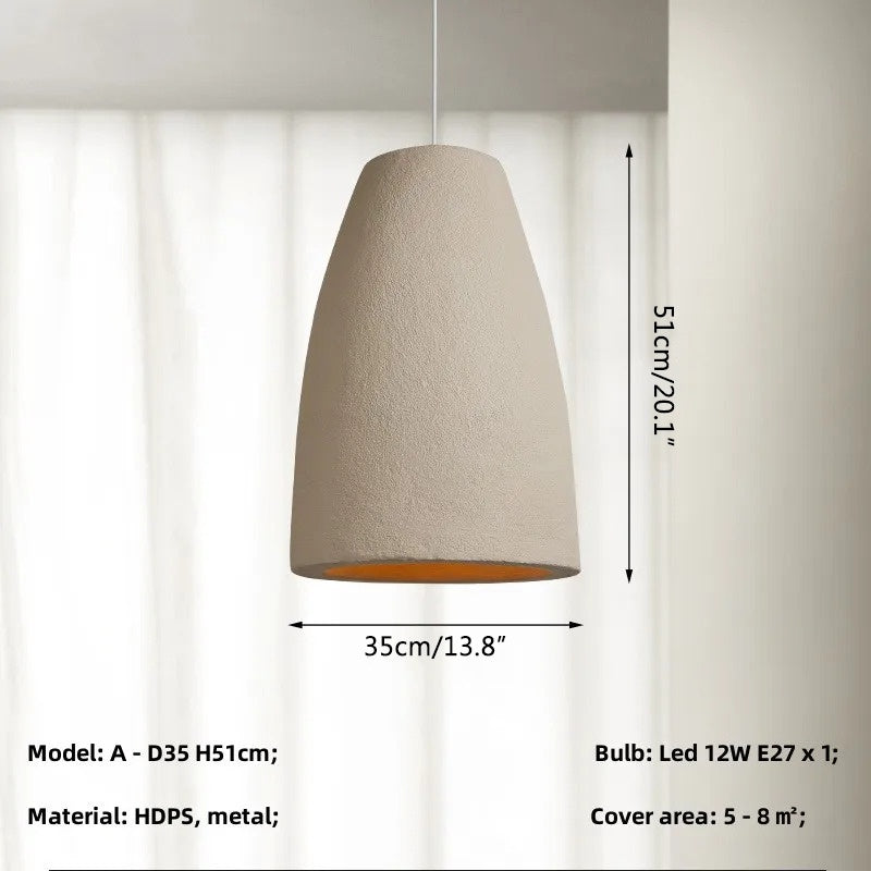 White pendant light made of gypsum, 40 cm in diameter, featuring a Wabi-Sabi design, suitable for dining or living rooms. 4