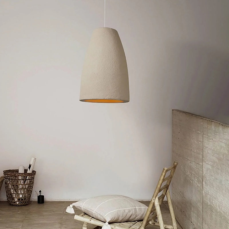 White gypsum pendant light in a 40 cm diameter, featuring a Wabi-Sabi style, perfect for dining rooms and living rooms. 5