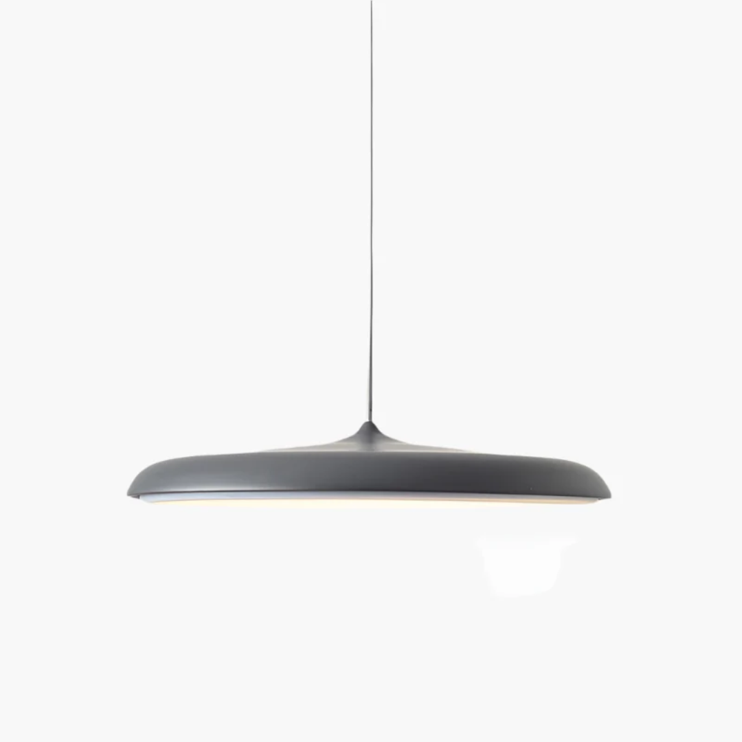 White metal pendant light with a diameter of 40 cm, featuring a sleek Scandinavian design suitable for modern dining or living spaces. 10