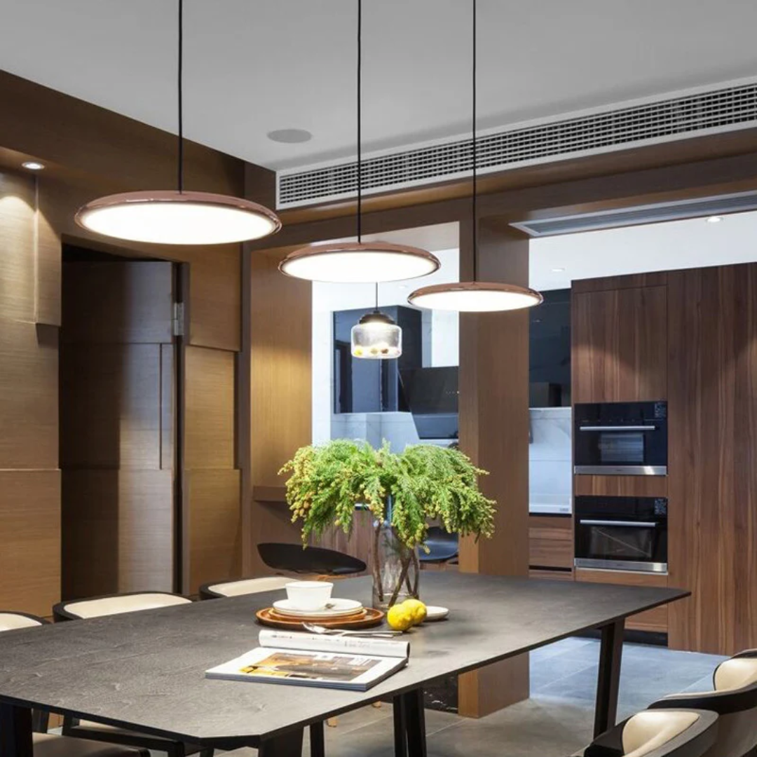 White metal pendant light with a diameter of 40 cm, featuring a Scandinavian design suitable for modern dining or living spaces. 2