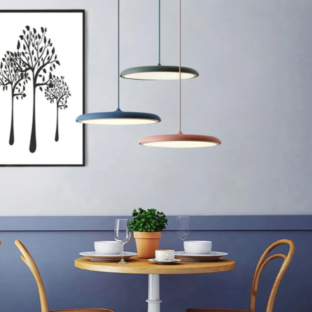 White metal pendant light with a diameter of 40 cm, featuring a Scandinavian design ideal for modern living spaces. 3
