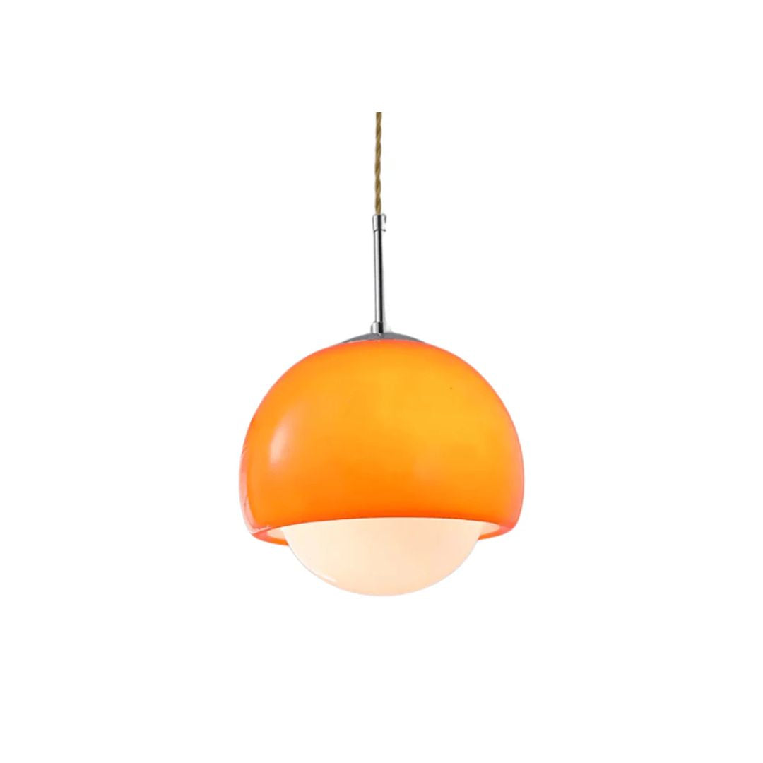 Retro-style opal pendant light made of glass stone in vibrant orange, with a diameter of 30 cm, perfect for dining or living rooms. 1
