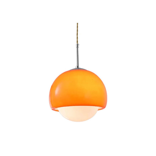 Retro-style opal pendant light made of glass stone in vibrant orange, with a diameter of 30 cm, perfect for dining or living rooms. 1