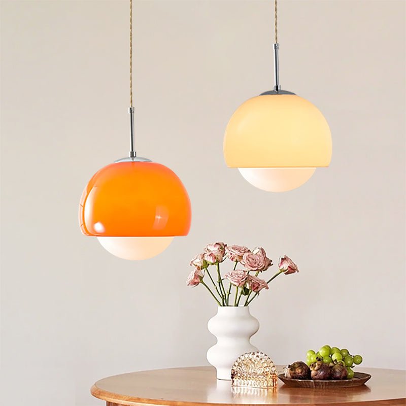 Orange opal pendant light made of glass, featuring a retro design with a diameter of 30 cm, ideal for dining areas or living rooms. 5