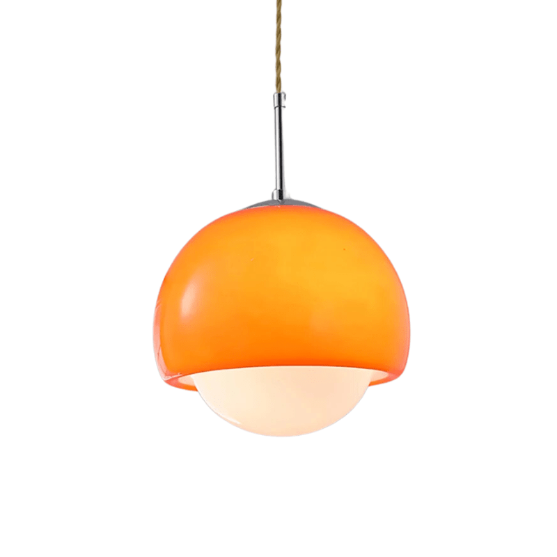 Orange opal pendant light made of glass with a retro design, measuring 30 cm in diameter, ideal for dining or living rooms. 6