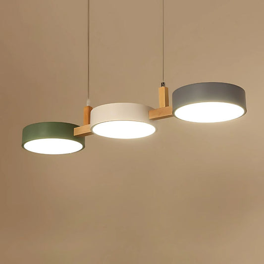 Modern pendant light in gray, white, and green, featuring a wood and iron design. Measures 77×20 cm, ideal for contemporary spaces. 0