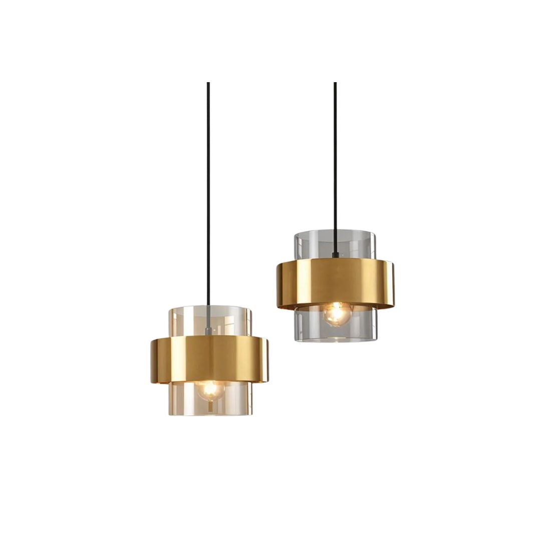 Modern pendant light made of glass in amber and gray, featuring a round shape with a diameter of 20 cm, ideal for dining or living rooms. 1