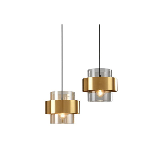 Modern pendant light made of glass in amber and gray, featuring a round shape with a diameter of 20 cm, ideal for dining or living rooms. 1