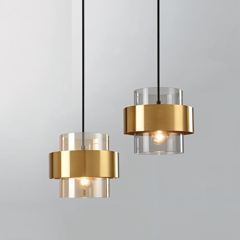 Modern pendant light made of glass in amber and gray, with a diameter of 20 cm, perfect for dining rooms and living spaces. 2