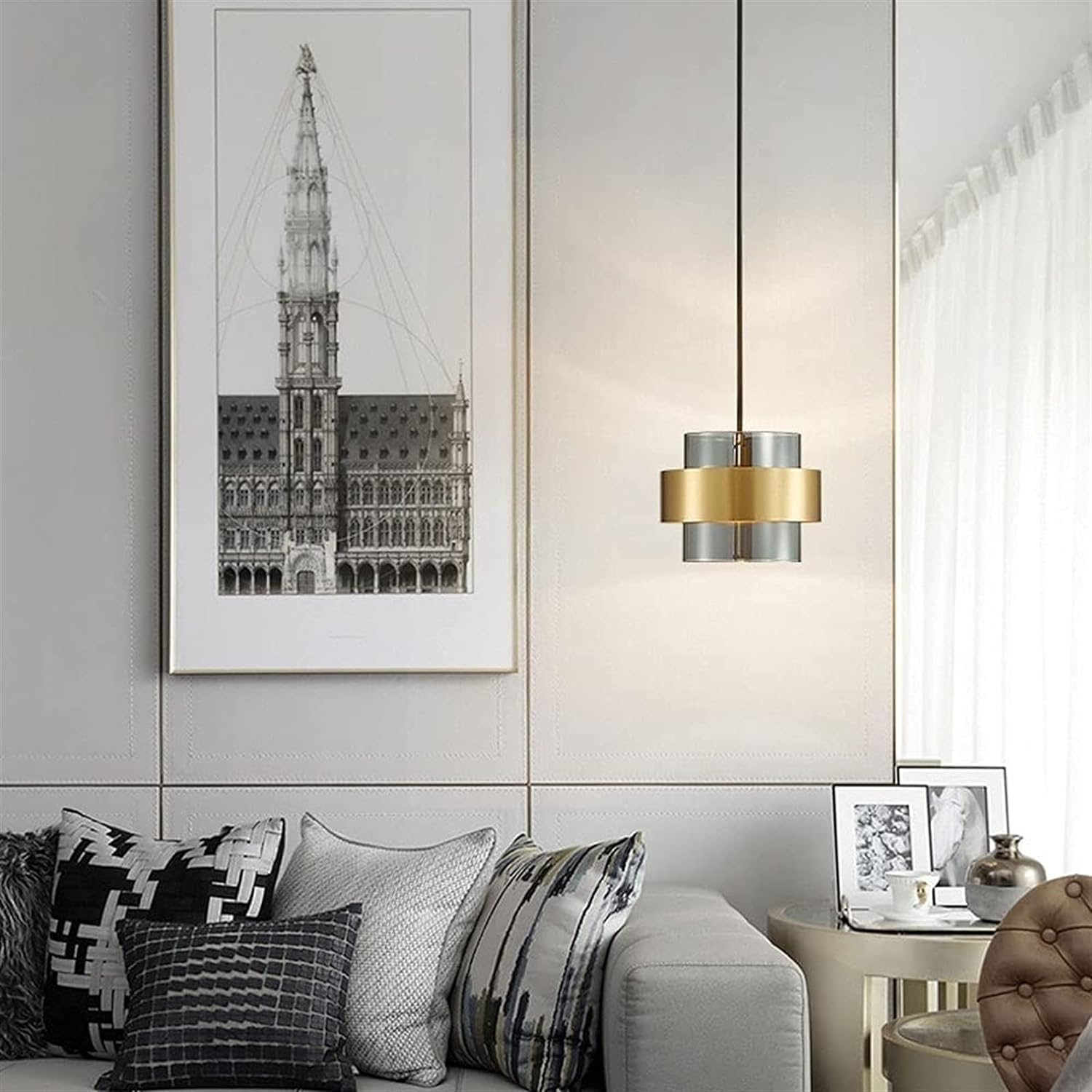 Modern pendant light made of glass in amber and gray, measuring Ø20 cm, ideal for dining and living rooms. 3