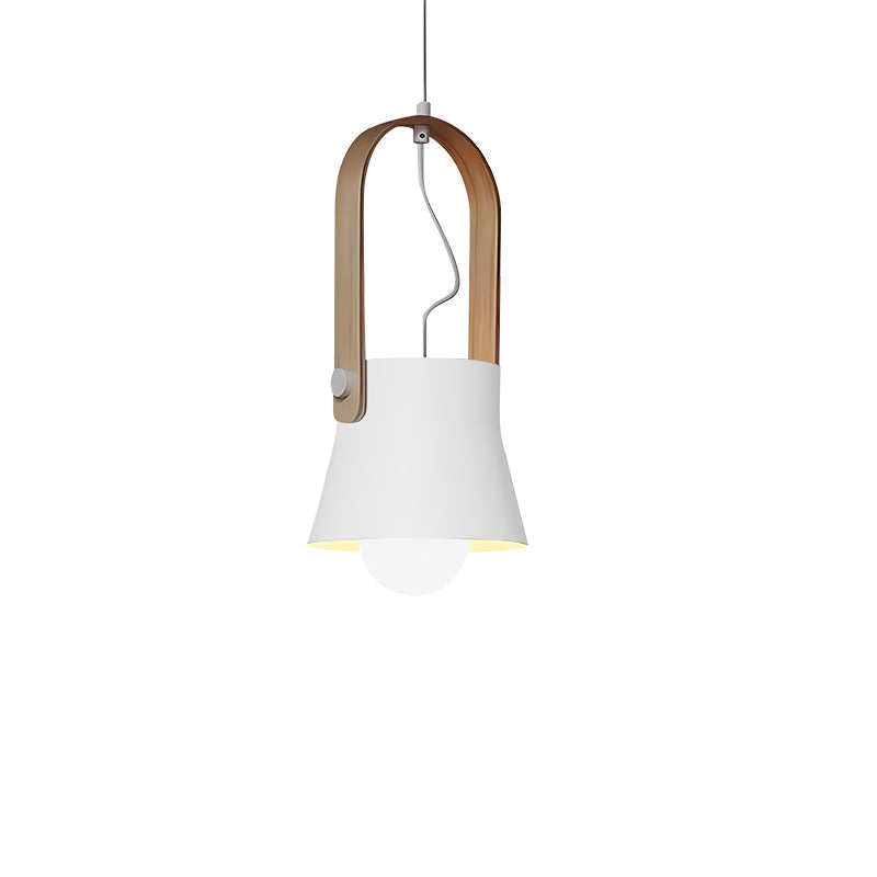 White wooden pendant light with a diameter of 30 cm, featuring a Scandinavian design, ideal for dining rooms and living spaces. 22