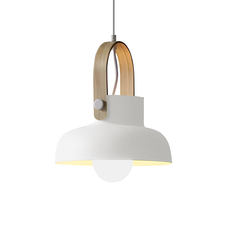 Scandinavian design pendant light made of wood with a white finish, featuring a 30 cm diameter. Ideal for dining rooms and living spaces. 26