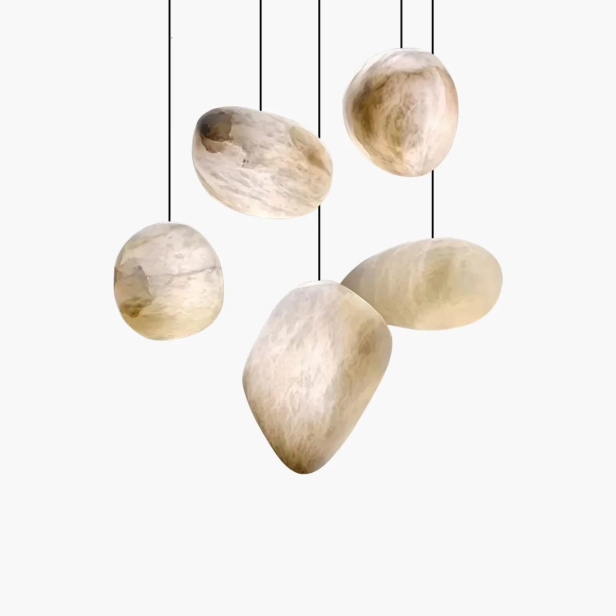 Modern pendant lamp made of alabaster and copper, featuring an adjustable height. Its white color and elegant design make it ideal for dining rooms. 2