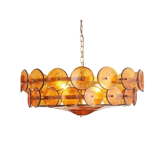 Pendelleuchte – Handgefertigtes Glas – Bernstein/Grün/Weiß/Orange – Ø40 cm – Elegante Lichtakzente für Esszimmer und Wohnzimmer