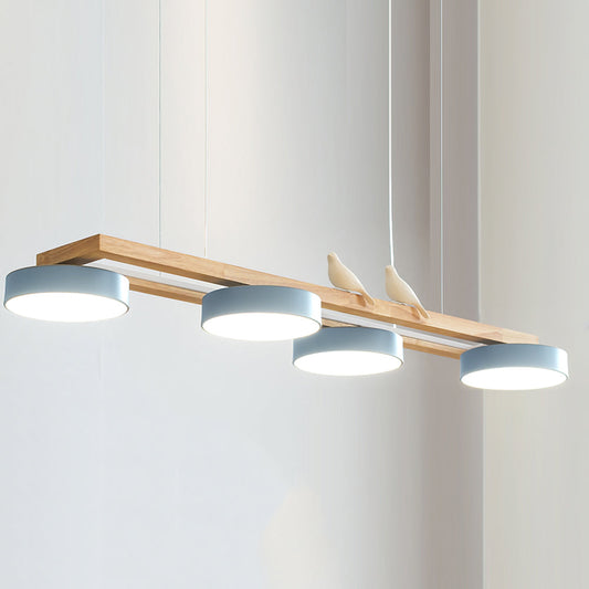 Modern pendant light made of wood in blue, white, and terracotta colors, measuring 150 cm, ideal for dining areas and kitchens. 0