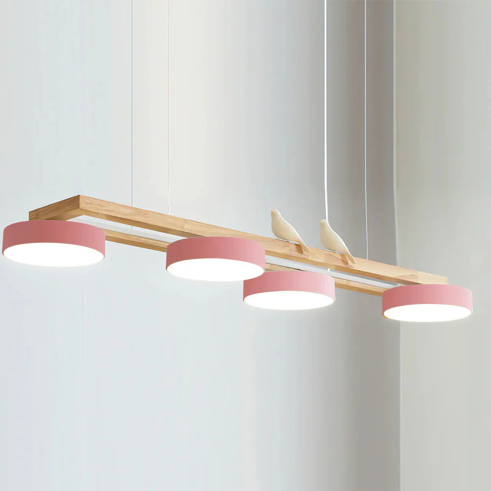 Modern pendant light made of wood in blue, white, and terra colors, measuring 150 cm, perfect for dining areas and kitchens. 10