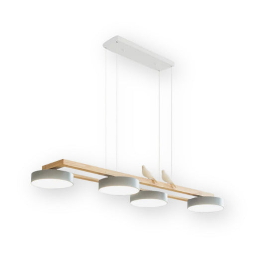 Modern pendant light made of wood in blue, white, and terra colors, measuring 150 cm, ideal for dining areas and kitchens. 1