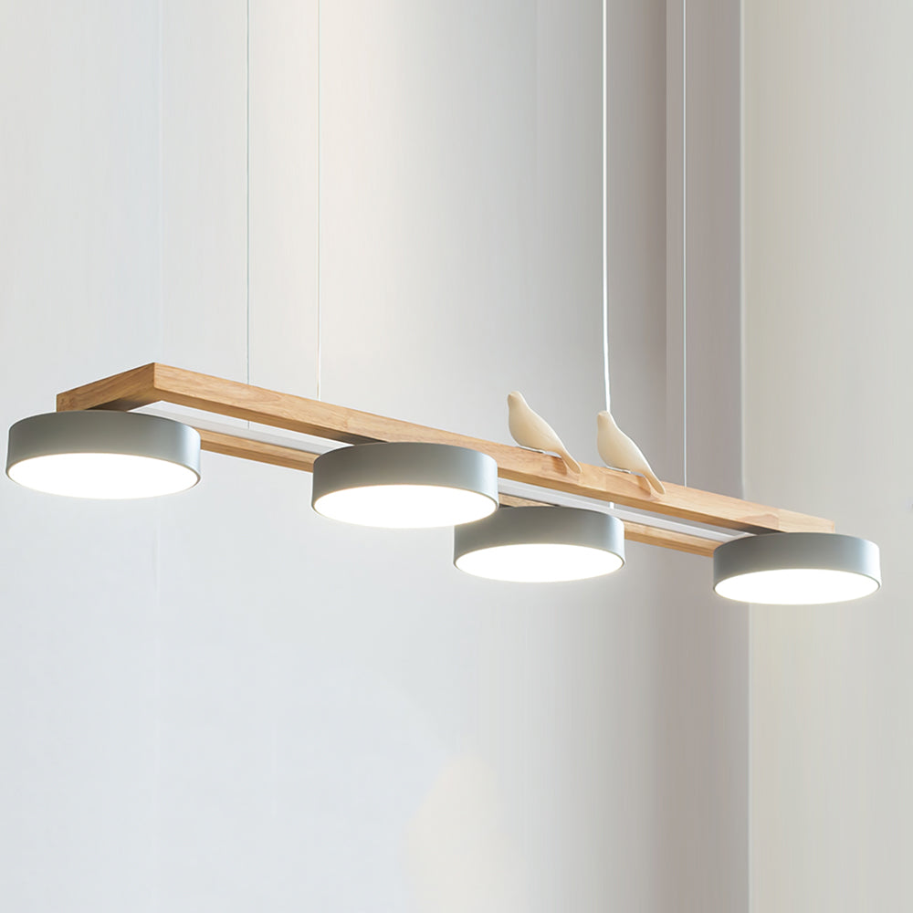 Modern pendant light made of wood in blue, white, and terracotta colors, measuring 150 cm, ideal for dining areas and kitchens. 4
