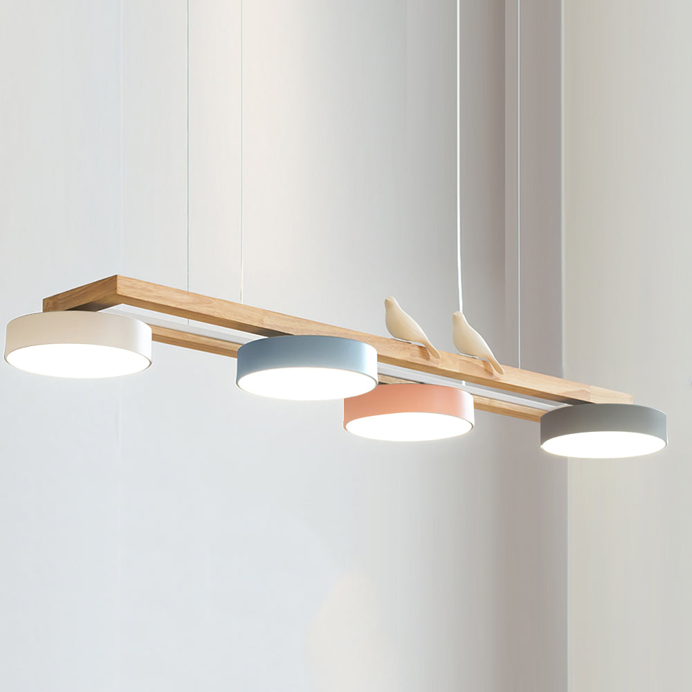 Modern pendant light made of wood in blue, white, and terracotta. Measures 150 cm, ideal for dining areas and kitchens. 6