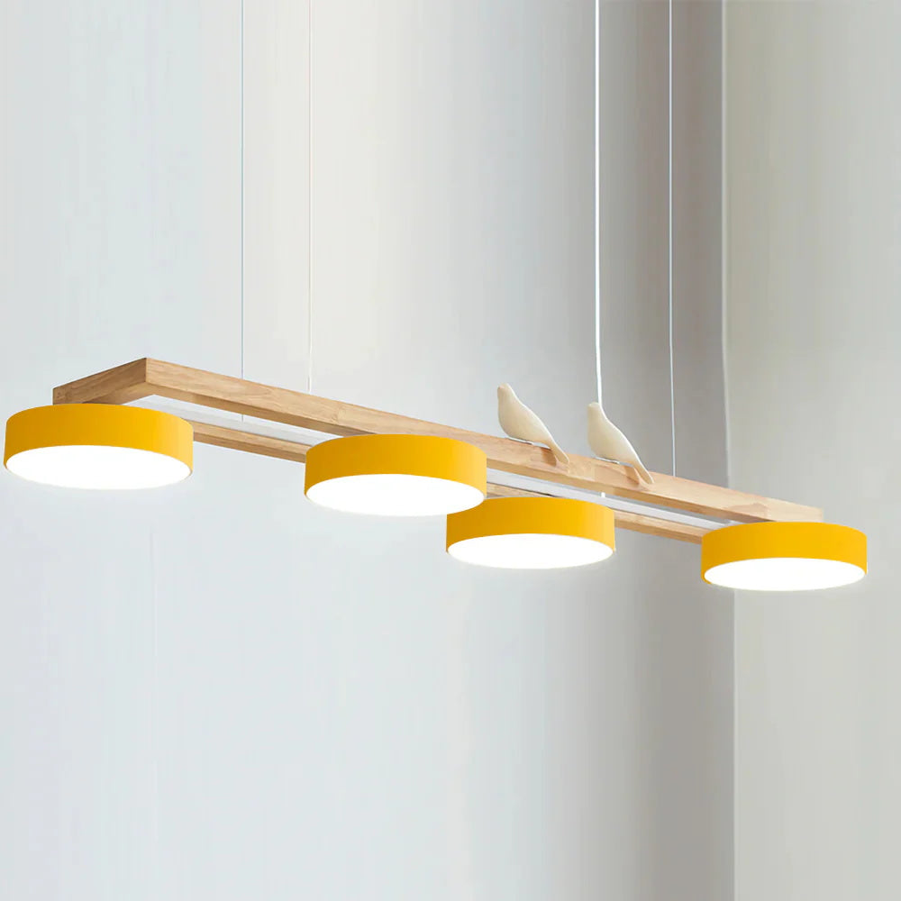 Modern pendant light made of wood in blue, white, and terra colors, measuring 150 cm, ideal for dining areas and kitchens. 9